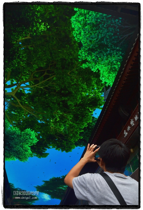 9月8日，在西安市大雁塔景區(qū)，“天幕”景觀吸引游客駐足觀看，并拿出手機(jī)拍攝。